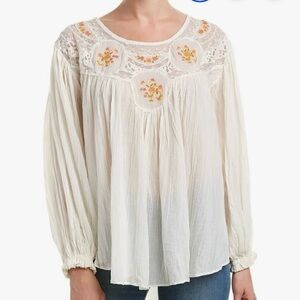 FREE PEOPLE Embroidered SECRET GARDEN women’s Size S Small Blouse Top Cottage